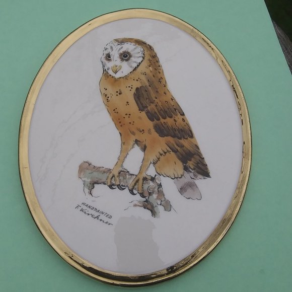 Vintage 1975 Goebel West Germany Hand Painted Barn Owl Ceramic Plaque F Kirchner - Picture 2 of 14